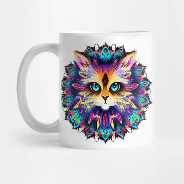 Mandala with cute furry Cat portrait - a01 by SPJE Illustration Photography